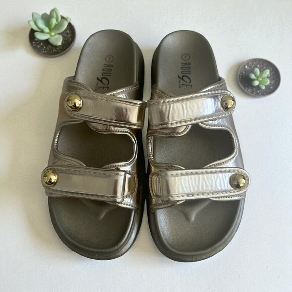 ROUGE Gold Metallic Slide Sandals Size US 7 - Picture 1 of 5